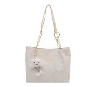 LUYYBDBG shoulder bag Canvas Embroidered Large Women's Autumn Capacity Casual Versatile Tote Commuter Bag-white-no Pendant