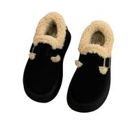 LUYYBDBG slippers Winter Women's Platform Snow Boots - Plush-lined Birk-style Shoes, Thick Sole Cozy Warm Footwear, Casual Moccasin Flats-black-38