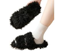 LUYYBDBG slippers women Autumn And Winter Fur Toe Home Dopamine Cotton Plush Women-black-40-41