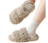 LUYYBDBG slippers women Autumn And Winter Fur Toe Home Dopamine Cotton Plush Women-grey-38-39