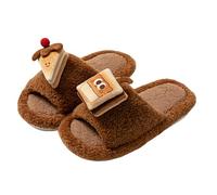 LUYYBDBG slippers women Cartoon Cotton For Creative Contrasting Color Fur Home Plush Slippers-deep Coffee-40-41