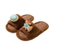 LUYYBDBG slippers women Cartoon Puppy Cotton For Ins Fur Home Plush Women-deep Coffee-38-39