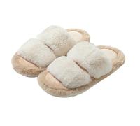 LUYYBDBG slippers women Double Bar Contrast Cotton For Women's Breathable Dopamine Fur Home Ins Plush Slippers-shallow Coffee-40-41