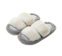 LUYYBDBG slippers women Double Bar Contrast Cotton For Women's Breathable Dopamine Fur Home Ins Plush Slippers-silver Gray-40-41