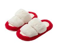 LUYYBDBG slippers women Double Bar Contrast Cotton For Women's Breathable Dopamine Fur Home Ins Plush Slippers-red-40-41