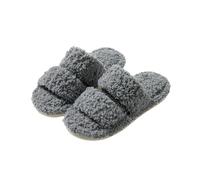 LUYYBDBG slippers women Double Bar Plush Cotton Home Curly European And American Indoor Open Fur For Women-ash-38-39