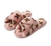 LUYYBDBG slippers women Four-leaf Clover Cross-open-toe Open-toe Women's In Autumn And Winter Seasons, Imitation Rabbit Hair-pink-42-43
