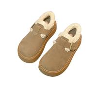 LUYYBDBG slippers Women's Bottom Fleece Lined Boots Winter Warm Rubber Sole Round Toe Korean Style Flat Shoes Snow Boots-khaki-39