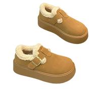 LUYYBDBG slippers Women's Bottom Fleece Lined Boots Winter Warm Rubber Sole Round Toe Korean Style Flat Shoes Snow Boots-maroon-36