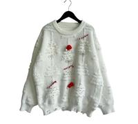 LUYYBDBG sweaters for women Autumn Winter Christmas Sweater Bow Nail Bead Red Knitted Pullover Tops Fashion Jacquard New Year's Jumpers-white-m