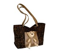 LUYYBDBG Women's bags Large-capacity Leopard Print Bag Casual Retro Work Commuter Shoulder Cartoon Handbag-coffee Color