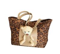 LUYYBDBG Women's bags Large-capacity Leopard Print Bag Casual Retro Work Commuter Shoulder Cartoon Handbag-brown