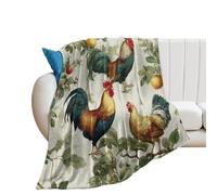 LUYYSKY Abstract Aesthetic Animal Chicken Flannel Blanket Bedding Sofa Decor Beautiful Watercolor Farm Plant Floral Rooster Pattern Soft Warm Throw Blanket, 150x200 cm