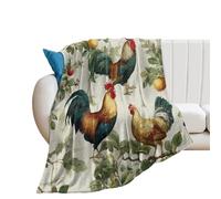 LUYYSKY Abstract Aesthetic Animal Chicken Lightweight Flannel Blanket Beautiful Watercolor Farm Plant Floral Rooster Pattern Cozy Soft Throw Blanket, 130x150 cm