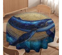 LUYYSKY Abstract Geometric Fish Whale Round Tablecloth Classic Watercolor Outer Space Galaxy Nebula Animal Whale Washable Decor for Table Cover for Kitchen-152.4" Wx152.4 L cm