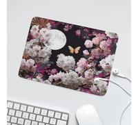 LUYYSKY Abstract Japanese Cherry Blossom Flowers Waterproof Base Mouse Pad Rustic Watercolor Full Moon Animal Butterfly Print Desk Accessories Decor Lightweight Mouse Pad-24 x 20 CM