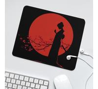 LUYYSKY Abstract Japanese Geisha Non-Slip Rubber Mouse Pad Classic Red Sun Silhouette Print Cherry Blossom Butterflies Mouse Pads for Computers Laptop Mouse-30 x 25 CM