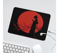 LUYYSKY Abstract Japanese Geisha Waterproof Base Mouse Pad Classic Red Sun Silhouette Print Cherry Blossom Butterflies Desk Accessories Decor Lightweight Mouse Pad-24 x 20 CM