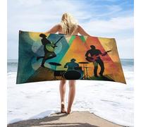 LUYYSKY Abstract Modern Music Band Theme Absorbent Beach Towel, Colorful Musical Instruments Guitar Drum Kit Print Outdoor Single-Sided Velvet Beach Towel