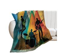 LUYYSKY Abstract Modern Music Band Theme Flannel Blanket Bedding Sofa Decor Colorful Musical Instruments Guitar Drum Kit Print Soft Warm Throw Blanket, 150x200 cm