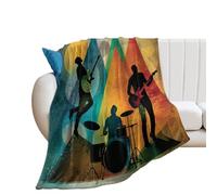 LUYYSKY Abstract Modern Music Band Theme Lightweight Flannel Blanket Colorful Musical Instruments Guitar Drum Kit Print Cozy Soft Throw Blanket, 76x100 cm
