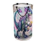 LUYYSKY Abstract Watercolor Dinosaurs Collapsible Dirty Clothes Basket, Colorful Fantasy French Fries Ink Graffiti Dinosaur Portable Clothes Storage Basket