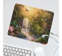 LUYYSKY Abstract Waterfall Jungle Butterfly Waterproof Base Mouse Pad Rustic Tropical Forest Palm Leaves Floral Desk Accessories Decor Lightweight Mouse Pad-30 x 25 CM