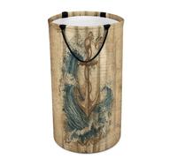 LUYYSKY American Mid Century Anchors Versatile Storage Laundry Basket, Vintage Nautical Ocean Great Waves USA Flag Anchor Large Capacity Bathroom Hamper With Handle