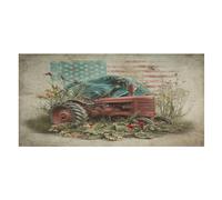 LUYYSKY American Realistic Tractor Absorbent Beach Towel, Rustic Vintage Western Farm Wildflower Old Red Tractor Outdoor Single-Sided Velvet Beach Towel