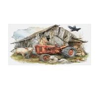 LUYYSKY American Realistic Tractor Absorbent Beach Towel, Rustic Vintage Western Farmhouse Barn Old Red Tractor Sheep Outdoor Single-Sided Velvet Beach Towel