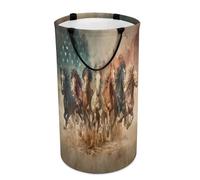 LUYYSKY American Rustic Horse Collapsible Dirty Clothes Basket, Realistic Retro Western Desert Farm Animal Running Horse Portable Clothes Storage Basket
