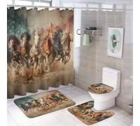 LUYYSKY American Rustic Horse Shower Curtain Decor Set,Realistic Retro Western Desert Farm Animal Running Horse Bathroom Decor Sets With Rugs,Bathroom Shower Curtain Set