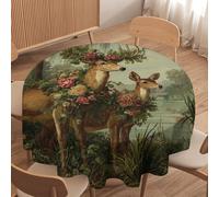 LUYYSKY Beautiful Abstract Animals Deer Round Tablecloth Vintage Realistic Hunting Theme Plants Floral Wildlife Elk Bird Washable Decor for Table Cover for Kitchen-91.4" Wx91.4 L cm