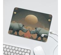 LUYYSKY Beautiful Abstract Animals Rhino Waterproof Base Mouse Pad Modern Art Decor Tropical Wildlife Rhinoceros Leaves Desk Accessories Decor Lightweight Mouse Pad-24 x 20 CM