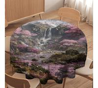 LUYYSKY Beautiful Abstract Cherry Blossom Round Tablecloth Vintage Romantic Spring Waterfall Japanese Cherry Blossoms Washable Decor for Table Cover for Kitchen-152.4" Wx152.4 L cm