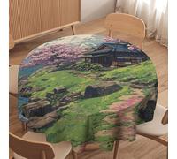LUYYSKY Beautiful Abstract Cherry Blossoms Round Tablecloth Modern Asian Japanese Anime Plants Cherry Blossoms Washable Decor for Table Cover for Kitchen-127 Wx127 L cm