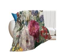 LUYYSKY Beautiful Abstract Colorful Floral Lightweight Flannel Blanket Elegant Rustic Plant Boho Flowers Green Leaves Butterflies Hummingbird Cozy Soft Throw Blanket, 76x100 cm