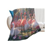 LUYYSKY Beautiful Abstract Flamingos Flannel Blanket Bedding Sofa Decor Classic Realistic Tropical Animal Flamingos Flowers Pattern Soft Warm Throw Blanket, 130x150 cm