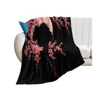 LUYYSKY Beautiful Abstract Japanese Geisha Flannel Blanket Bedding Sofa Decor Rustic Realistic Full Moon Night Plant Cherry Blossom Tree Soft Warm Throw Blanket, 76x100 cm
