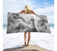 LUYYSKY Beautiful Abstract Lighthouse Quick-Drying Beach Towel, Vintage Mid Century Oil Painting Nautical Ocean Waves Reef Seagull Travel Vacation Single Sided Pile Bathroom Towels