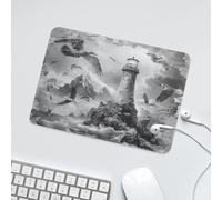 LUYYSKY Beautiful Abstract Lighthouse Waterproof Base Mouse Pad Vintage Mid Century Oil Painting Nautical Ocean Waves Reef Seagull Desk Accessories Decor Lightweight Mouse Pad-24 x 20CM