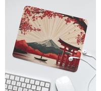 LUYYSKY Beautiful Abstract Mount Fuji Non-Slip Rubber Mouse Pad Romantic Vintage Japanese Red Sun Torii Plant Cherry Blossom Tree Mouse Pads for Computers Laptop Mouse-30 x 25 CM