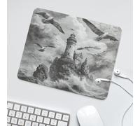 LUYYSKY Beautiful Abstract Ocean Lighthouse Non-Slip Rubber Mouse Pad Retro Mid Century Oil Painting Nautical Waves Reef Seagull Mouse Pads for Computers Laptop Mouse-30 x 25 CM