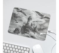LUYYSKY Beautiful Abstract Ocean Lighthouse Waterproof Base Mouse Pad Retro Mid Century Oil Painting Nautical Waves Reef Seagull Desk Accessories Decor Lightweight Mouse Pad-24 x 20CM