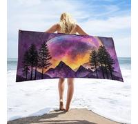 LUYYSKY Beautiful Abstract Outer Space Absorbent Beach Towel, Colorful Watercolor Galaxy Landscape Mountain Forest Planet Outdoor Single-Sided Velvet Beach Towel
