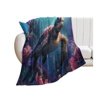LUYYSKY Beautiful Abstract Sea Turtle Lightweight Flannel Blanket Modern Realistic Ocean Underwater Animals Turtles Fish Coral Cozy Soft Throw Blanket, 76x100 cm