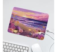 LUYYSKY Beautiful Abstract Summer Beach Waterproof Base Mouse Pad Colorful Watercolor Sunset Ocean Shell Purple Flower Desk Accessories Decor Lightweight Mouse Pad-24 x 20CM