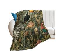 LUYYSKY Beautiful Abstract Tropical Jungle Flannel Blanket Bedding Sofa Decor Natural Rustic Rainforest Animals Parrot Cheetah Flamingo Palm Leaves Soft Warm Throw Blanket, 130x150 cm