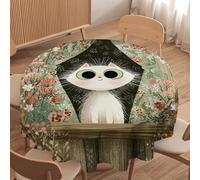 LUYYSKY Beautiful Abstract Western Cow Waterproof Round Tablecloth Watercolor Geometric Ancient Mexican Tribal Cow Skull Skeleton Washable Table Cover for Kitchen-60 Wx60 L