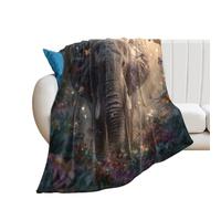 LUYYSKY Beautiful African Elephant Flannel Blanket Bedding Sofa Decor Colorful Watercolor Forest Flowers Floral Animals Elephant Butterflies Soft Warm Throw Blanket, 150x200 cm